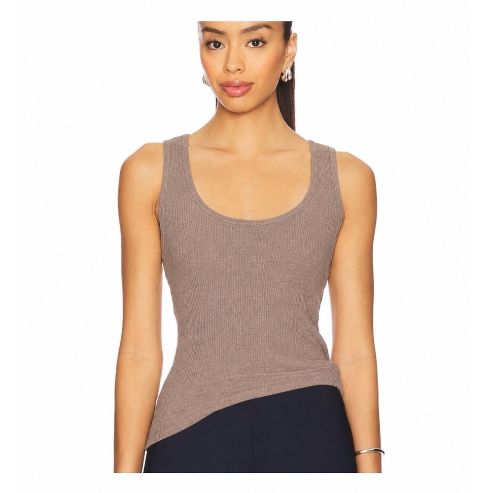 Sablyn Women's Coco Tan Ribbed Knit Asymmetrical Hem Scoop Neck Tank Top XS